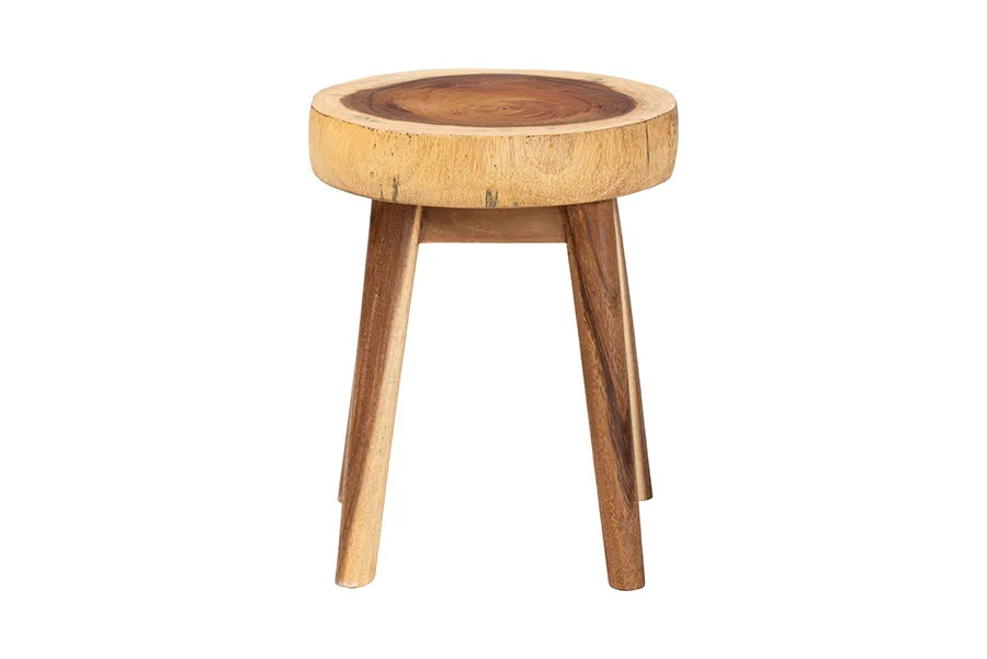 bali & pari Jia Suar Wood End Table - Handcrafted Side Table with Live Edge Round Top and Tapered Legs, Rustic Boho Accent Furniture for Living Room, Bedroom, or Patio FredCo