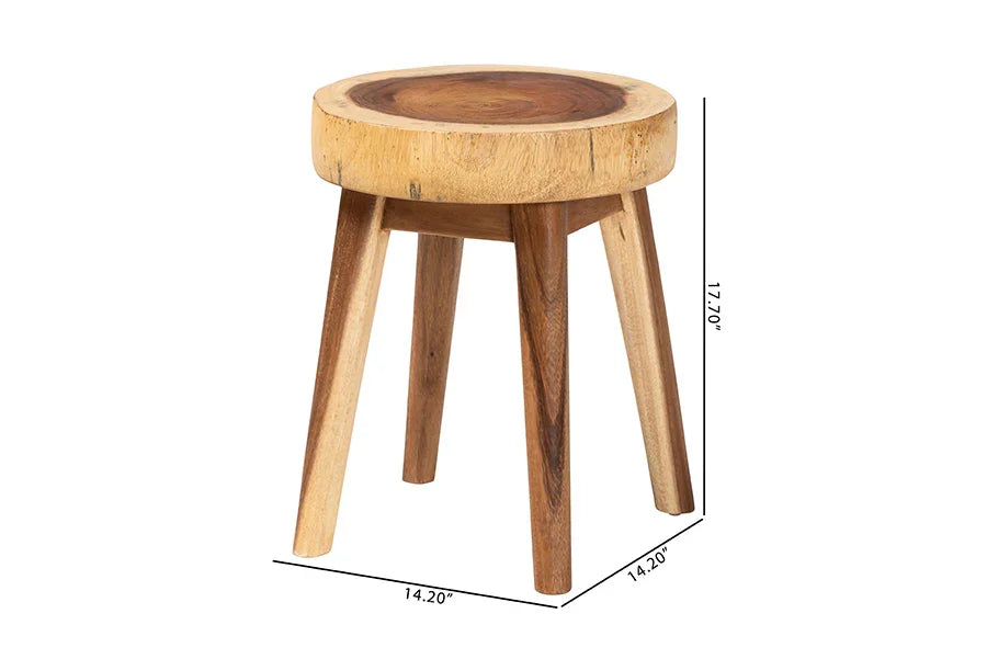 bali & pari Jia Suar Wood End Table - Handcrafted Side Table with Live Edge Round Top and Tapered Legs, Rustic Boho Accent Furniture for Living Room, Bedroom, or Patio FredCo