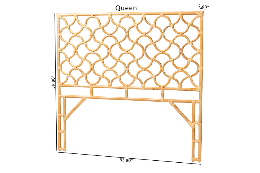 bali & pari Kalcya Bohemian Natural Rattan Queen Size Standalone Headboard FredCo