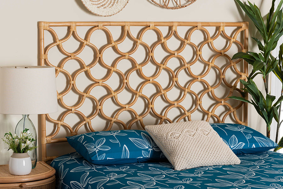 bali & pari Kalcya Bohemian Natural Rattan Queen Size Standalone Headboard FredCo