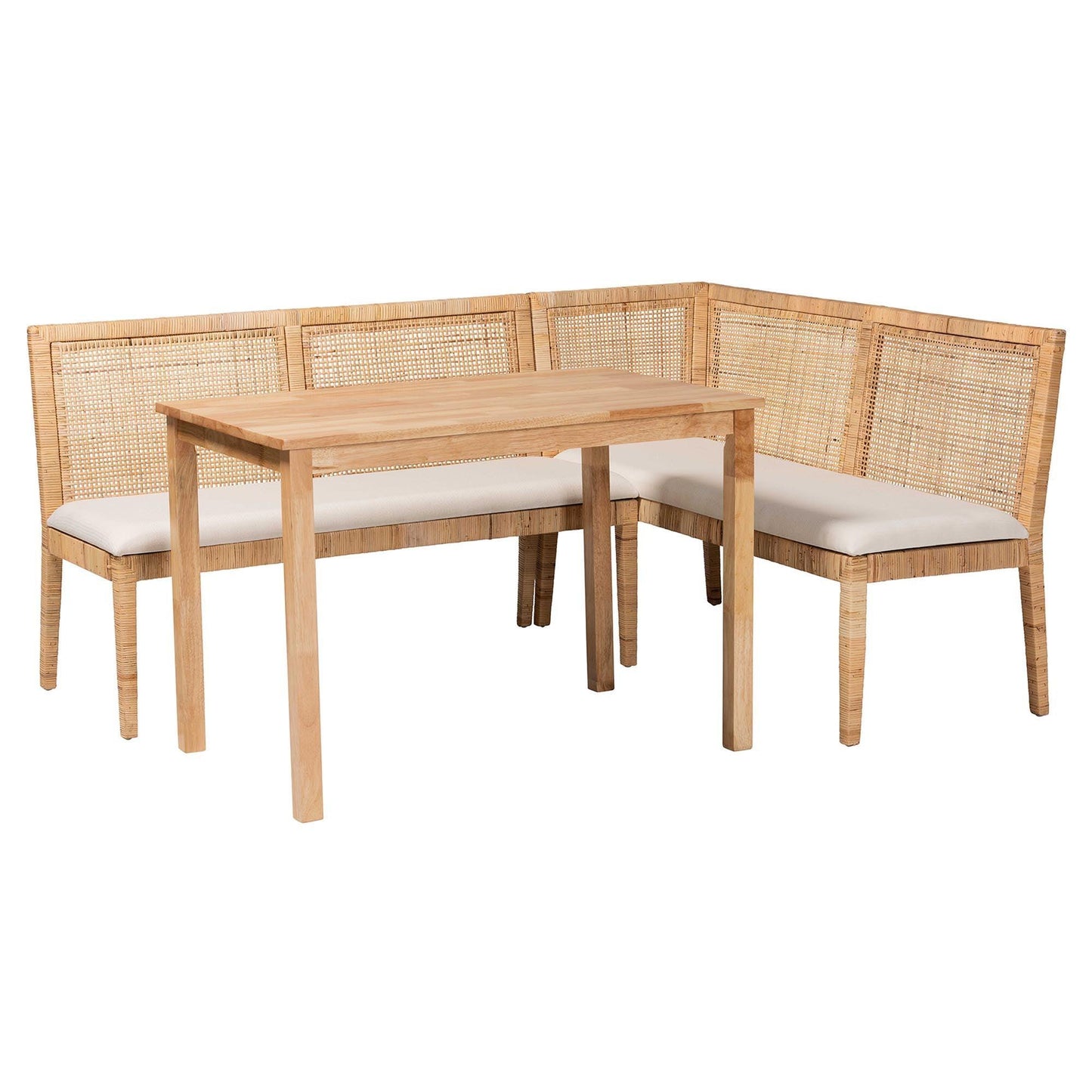 bali & pari Kalimantan Bohemian Light Honey Rattan 3-Piece Dining Nook Set FredCo