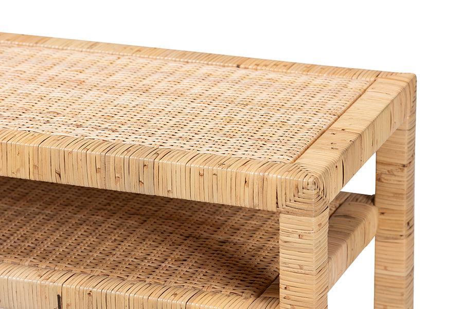 bali & pari Kalimantan Bohemian Light Honey Rattan and Acacia Wood Console Table FredCo