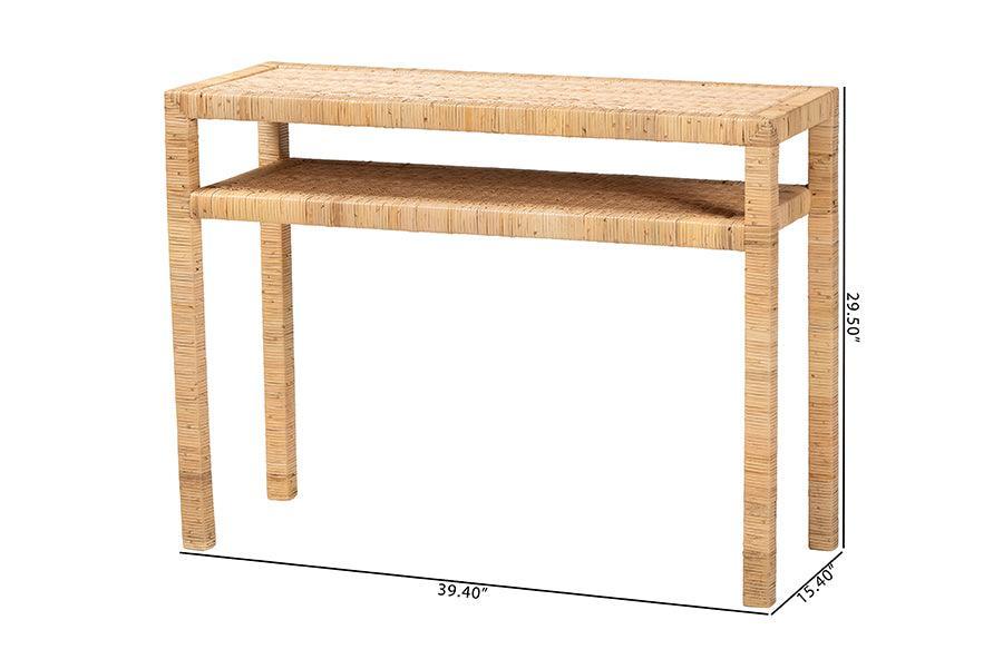 bali & pari Kalimantan Bohemian Light Honey Rattan and Acacia Wood Console Table FredCo