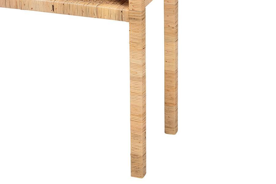 bali & pari Kalimantan Bohemian Light Honey Rattan and Acacia Wood Console Table FredCo