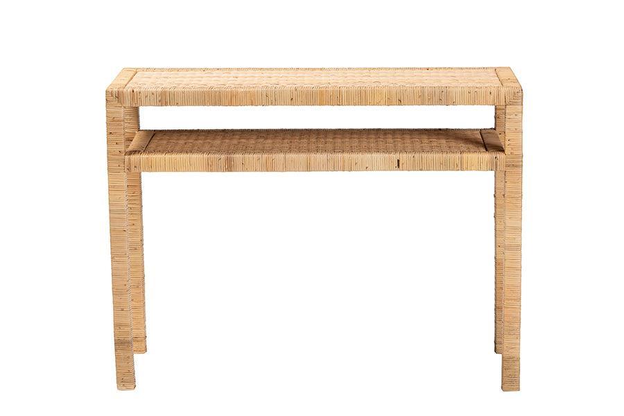 bali & pari Kalimantan Bohemian Light Honey Rattan and Acacia Wood Console Table FredCo