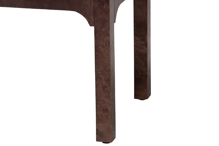bali & pari Kayla Real Burl Wood Nightstand in Dark Walnut Brown - Modern Bedside Table with Two Drawers and Cutout Handle Design FredCo