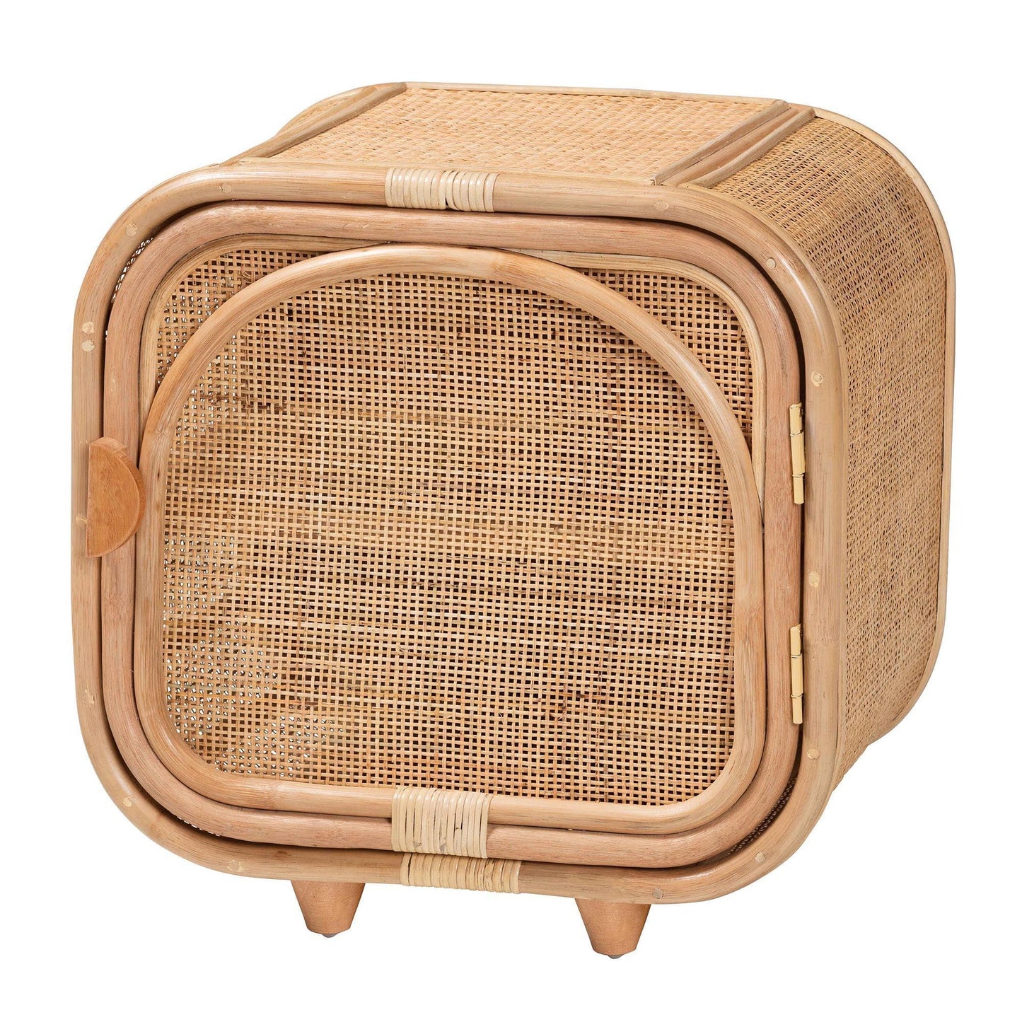 bali & pari Keita Bohemian Natural Rattan and Mahogany Wood Nightstand FredCo
