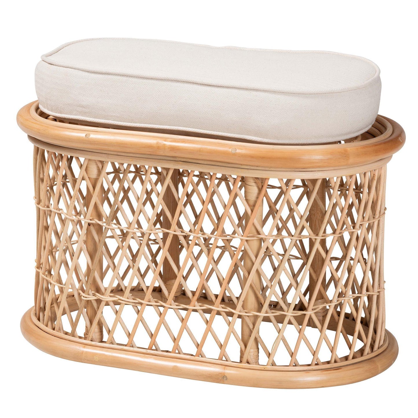 bali & pari Ladonna Bohemian Natural Rattan Ottoman Footstool FredCo