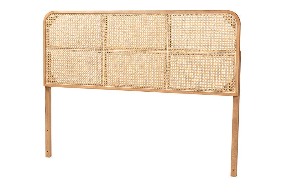 bali & pari Lainer Modern Bohemian Natural Brown Finished Bayur Wood and Rattan Queen Size Headboard FredCo