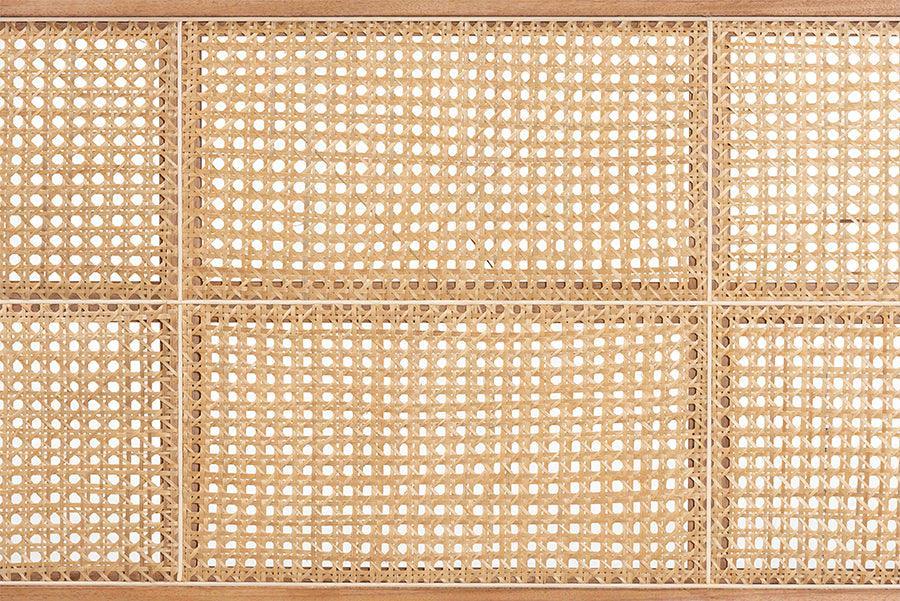 bali & pari Lainer Modern Bohemian Natural Brown Finished Bayur Wood and Rattan Queen Size Headboard FredCo