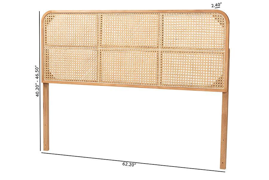 bali & pari Lainer Modern Bohemian Natural Brown Finished Bayur Wood and Rattan Queen Size Headboard FredCo
