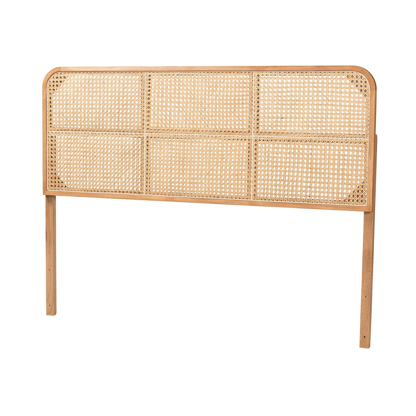 bali & pari Lainer Modern Bohemian Natural Brown Finished Bayur Wood and Rattan Queen Size Headboard FredCo