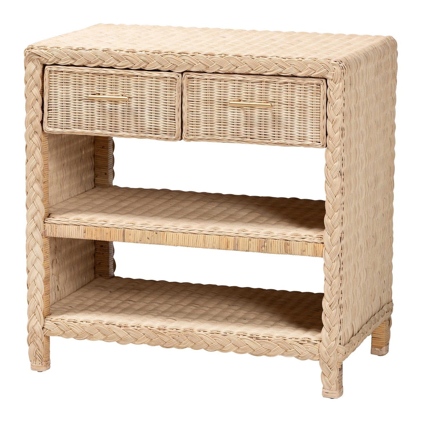 bali & pari Lanica Japandi Sun Bleached Rattan 2-Drawer Console Table FredCo