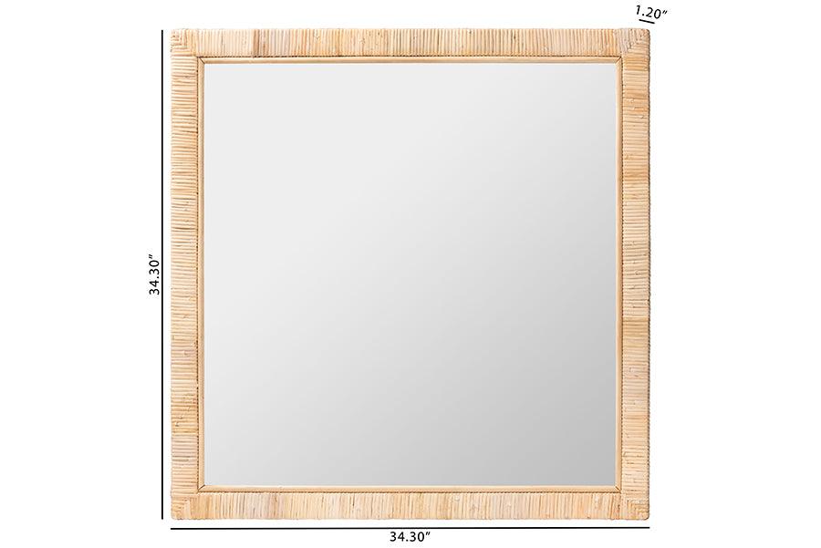 bali & pari Lankston Bohemian Natural Rattan Square Accent Wall Mirror FredCo