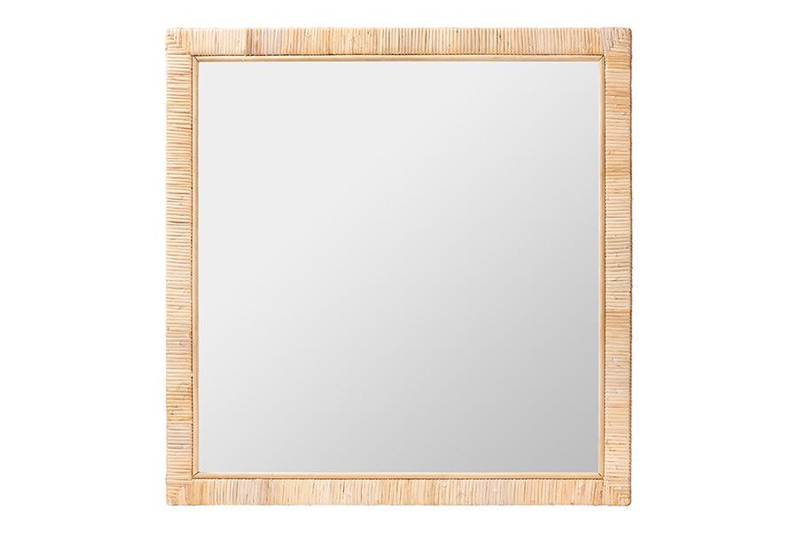 bali & pari Lankston Bohemian Natural Rattan Square Accent Wall Mirror FredCo