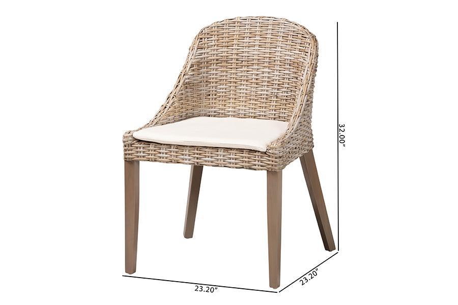 bali & pari Lara Bohemian Grey Kubu Rattan and Mahogany Wood Dining Chair FredCo