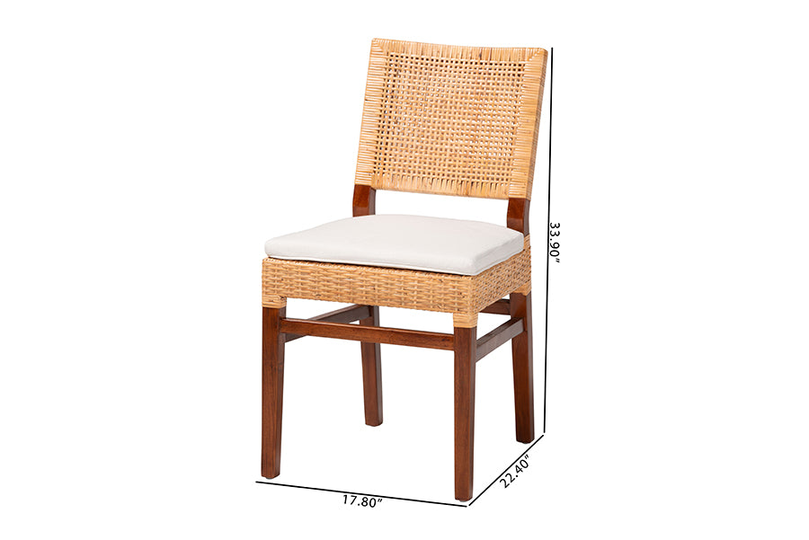 Bali & Pari Lesia Natural Rattan Side Chair with Cushion – Handwoven Wicker & Mahogany Frame, Coastal Boho Dining Seating FredCo
