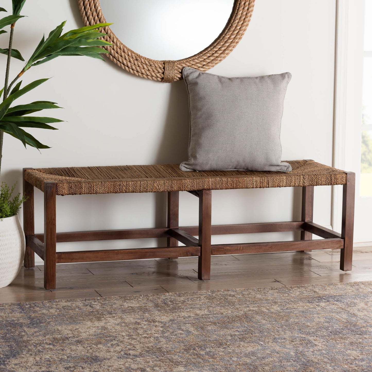 bali & pari Liza Bohemian Natural Seagrass and Wood Accent Bench FredCo
