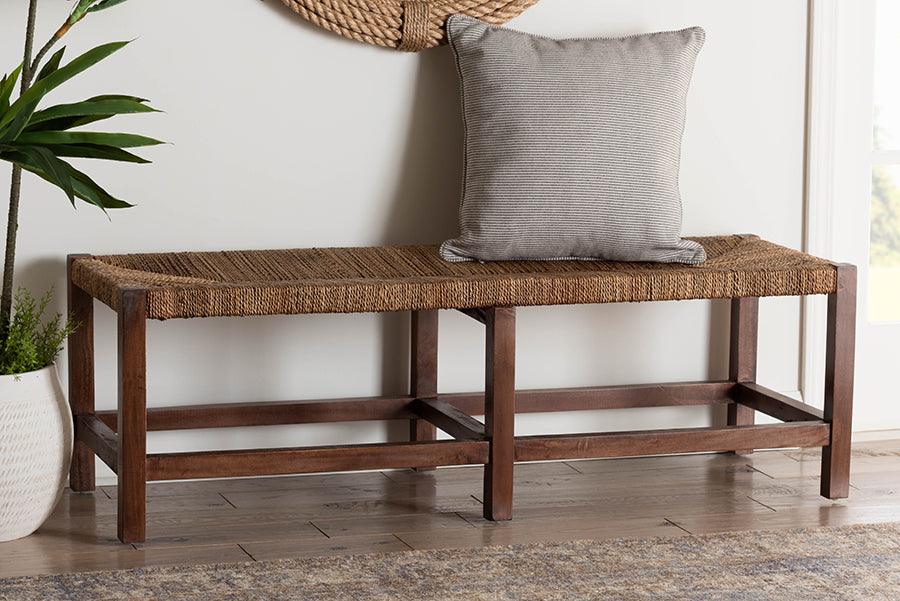 bali & pari Liza Bohemian Natural Seagrass and Wood Accent Bench FredCo