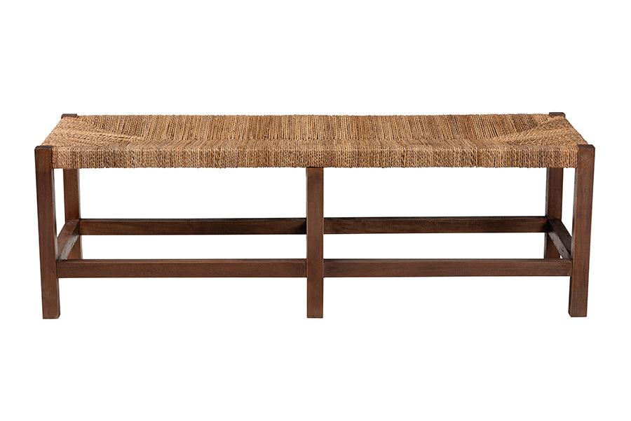 bali & pari Liza Bohemian Natural Seagrass and Wood Accent Bench FredCo