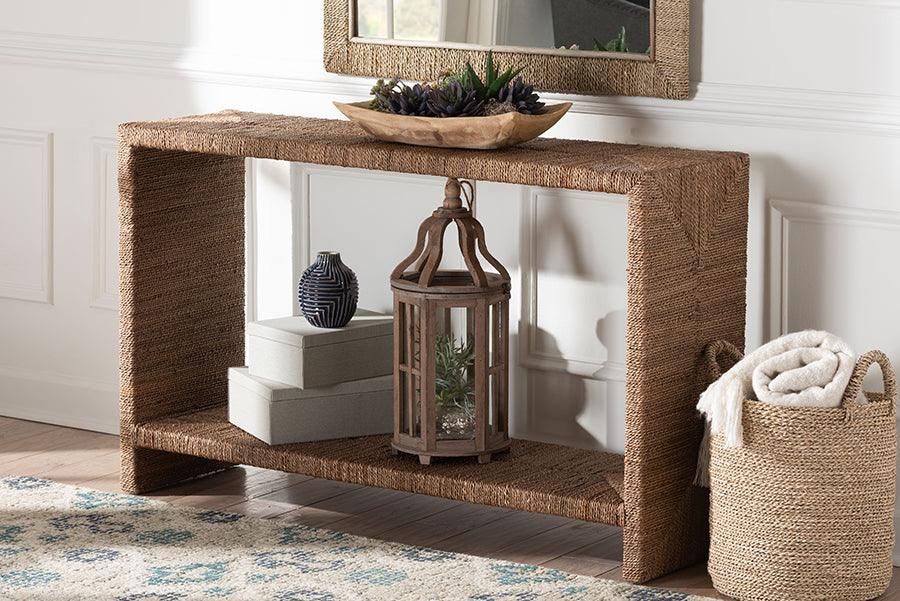 bali & pari Liza Bohemian Natural Seagrass Console Table FredCo