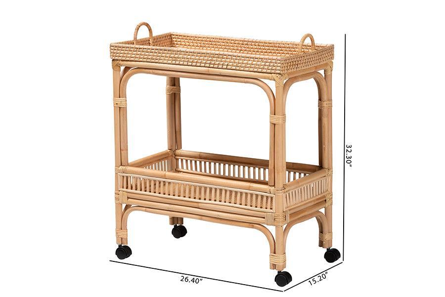 bali & pari Lombok Modern Bohemian Natural Brown Rattan Wine Cart FredCo