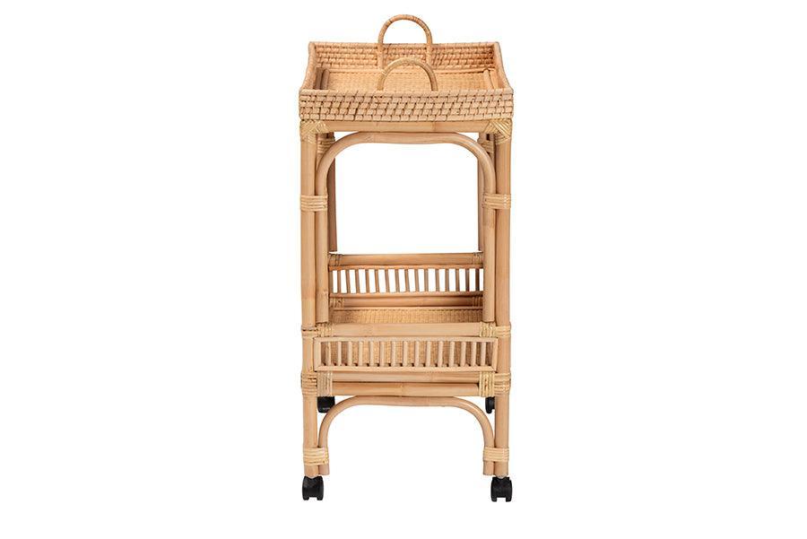 bali & pari Lombok Modern Bohemian Natural Brown Rattan Wine Cart FredCo