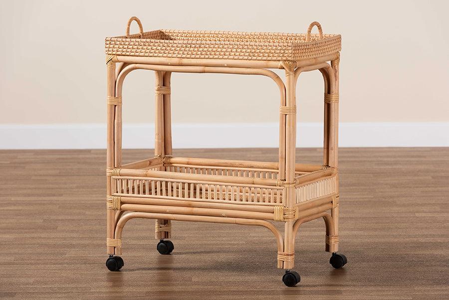 bali & pari Lombok Modern Bohemian Natural Brown Rattan Wine Cart FredCo