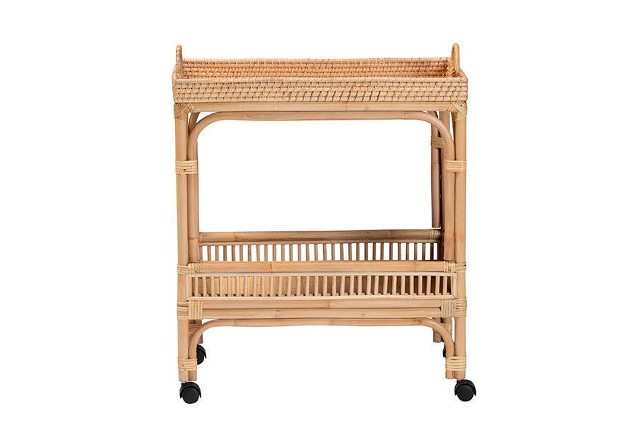 bali & pari Lombok Modern Bohemian Natural Brown Rattan Wine Cart FredCo