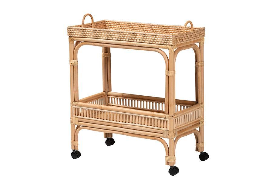 bali & pari Lombok Modern Bohemian Natural Brown Rattan Wine Cart FredCo