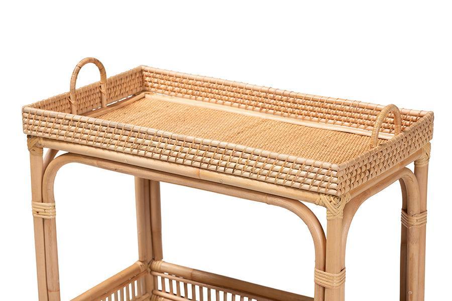 bali & pari Lombok Modern Bohemian Natural Brown Rattan Wine Cart FredCo