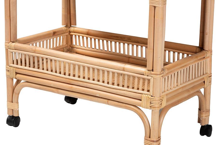 bali & pari Lombok Modern Bohemian Natural Brown Rattan Wine Cart FredCo