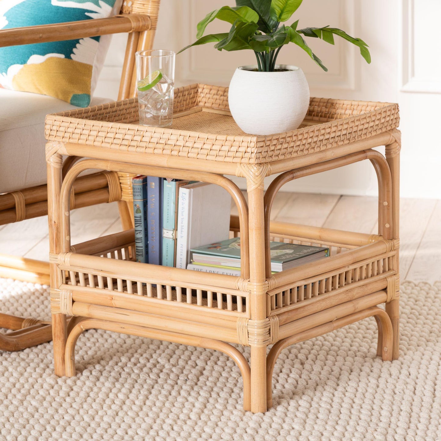 bali & pari Lombok Modern Bohemian Natural Rattan End Table FredCo