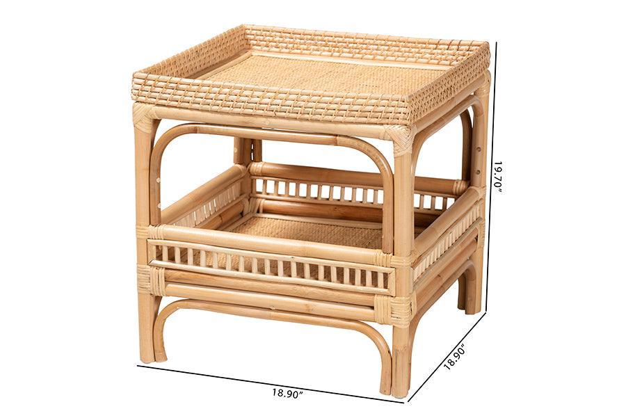 bali & pari Lombok Modern Bohemian Natural Rattan End Table FredCo