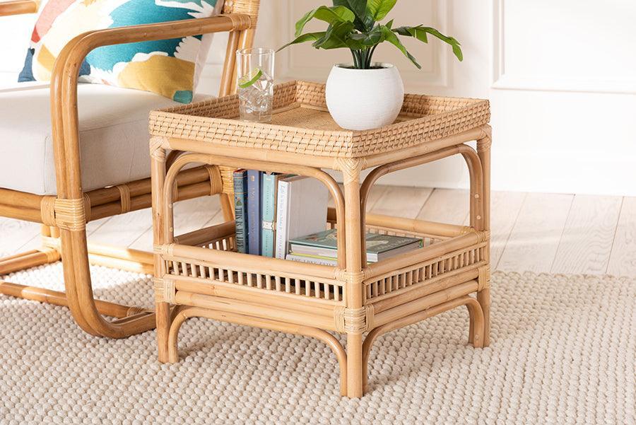 bali & pari Lombok Modern Bohemian Natural Rattan End Table FredCo