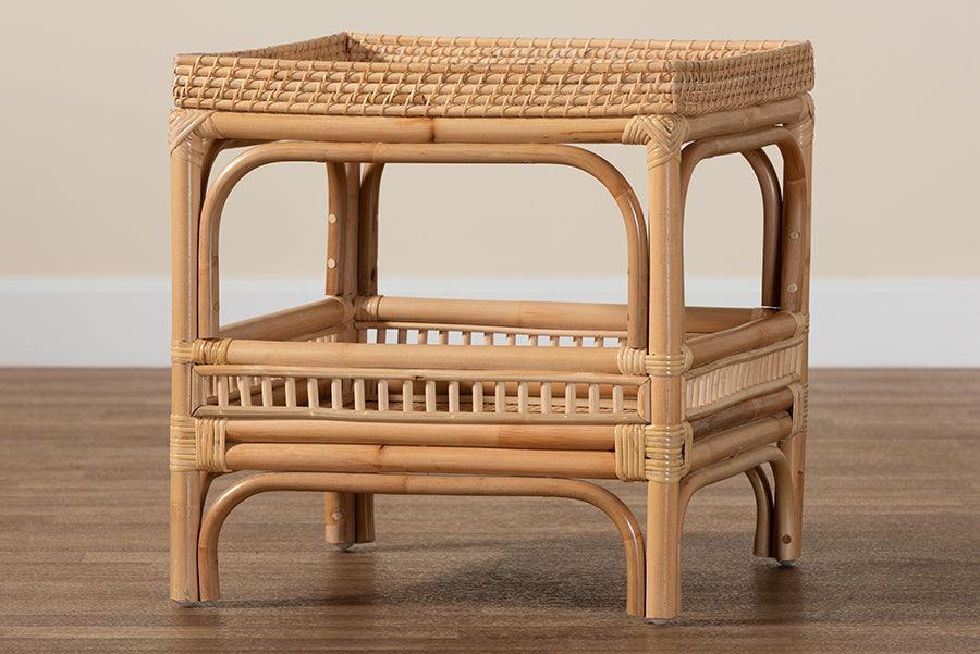 bali & pari Lombok Modern Bohemian Natural Rattan End Table FredCo