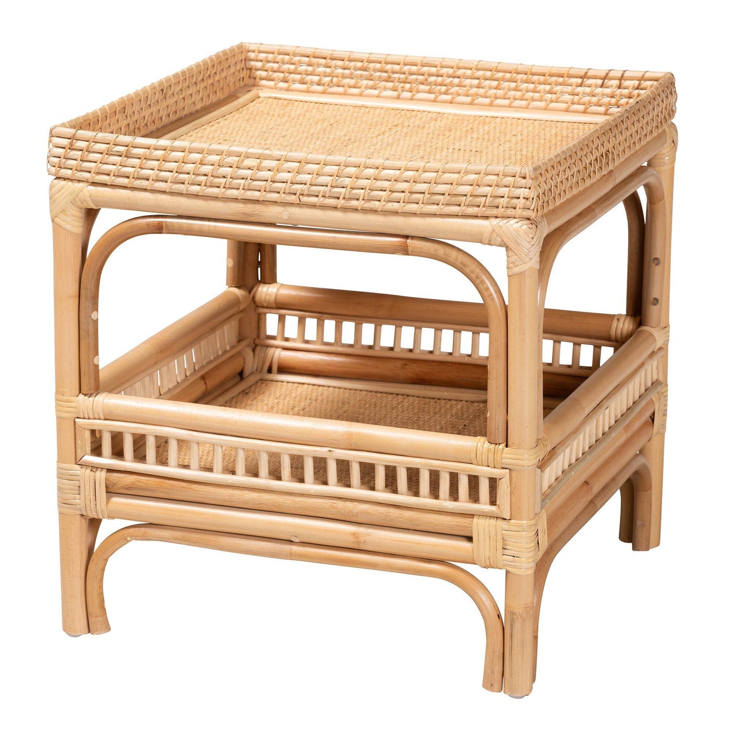 bali & pari Lombok Modern Bohemian Natural Rattan End Table FredCo
