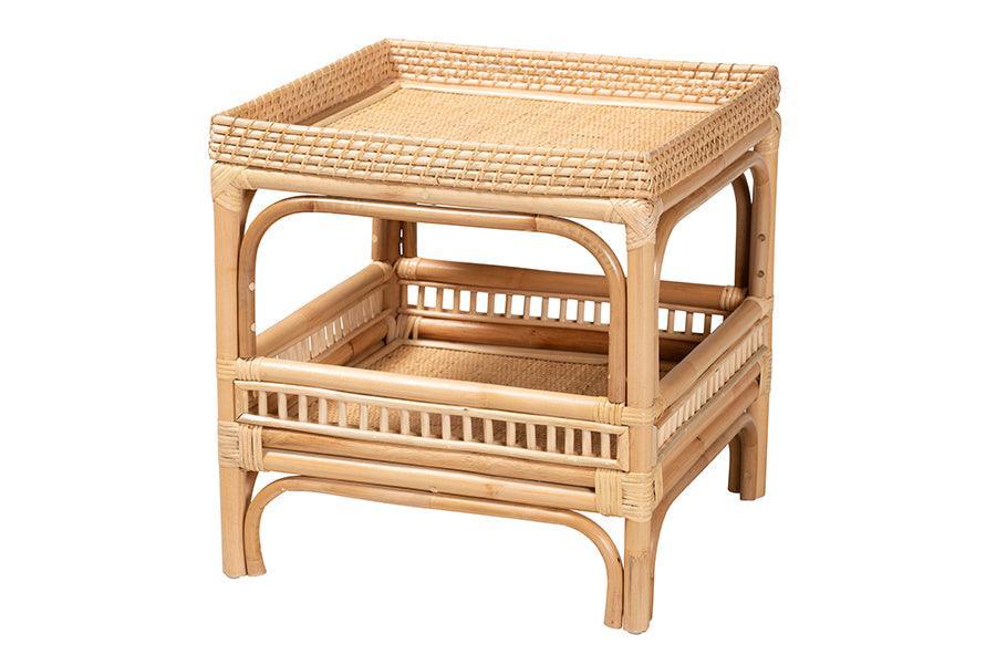 bali & pari Lombok Modern Bohemian Natural Rattan End Table FredCo