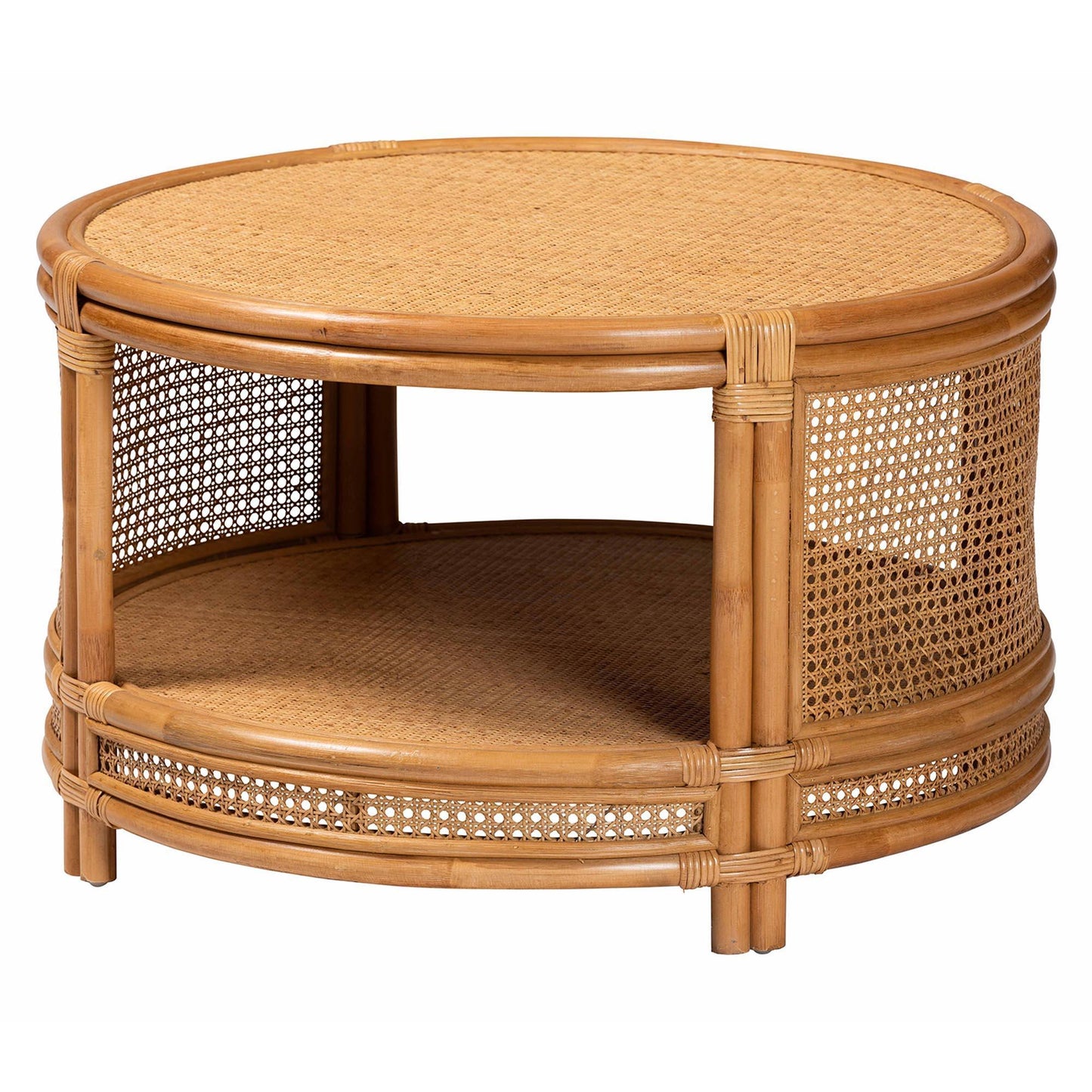bali & pari Louis Modern Bohemian Natural Brown Rattan Coffee Table FredCo