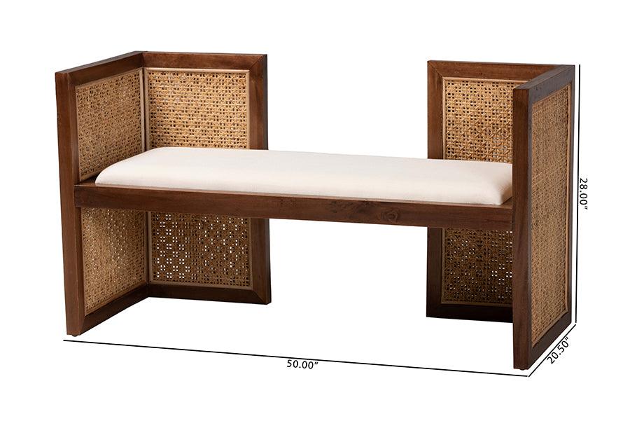 bali & pari Lovina Bohemian Light Honey Rattan and Acacia Wood Accent Bench FredCo