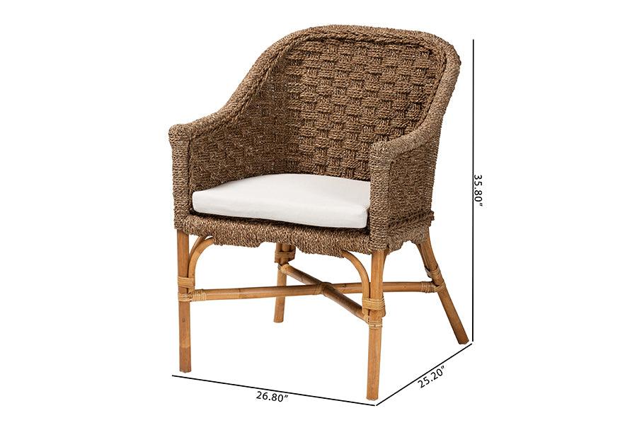 bali & pari Luis Bohemian Natural Seagrass and Rattan Arm Chair FredCo
