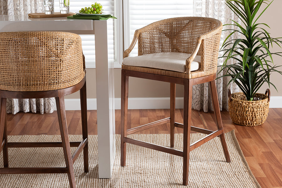 bali & pari Lumajang Bohemian Light Honey Rattan and Wood Bar Stool FredCo