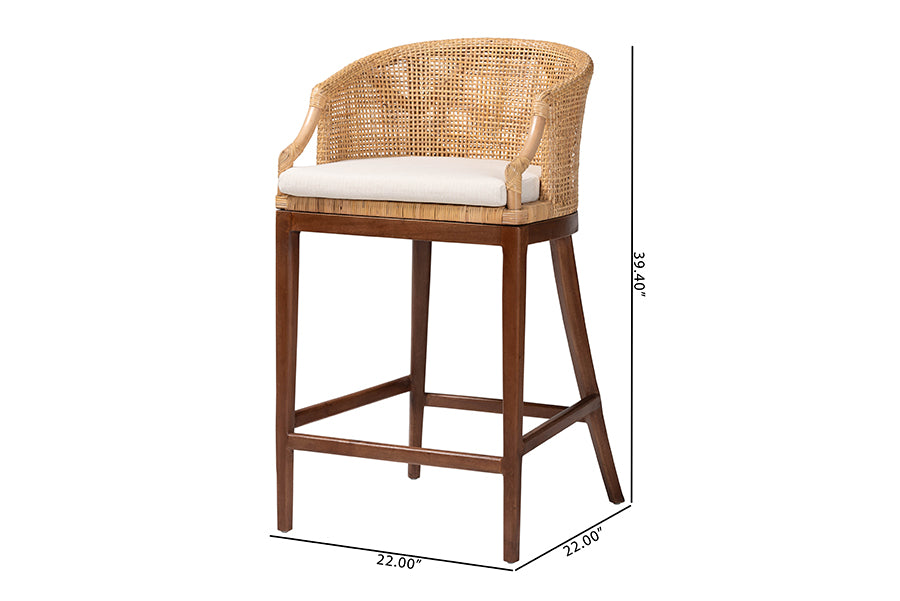 bali & pari Lumajang Bohemian Light Honey Rattan and Wood Bar Stool FredCo