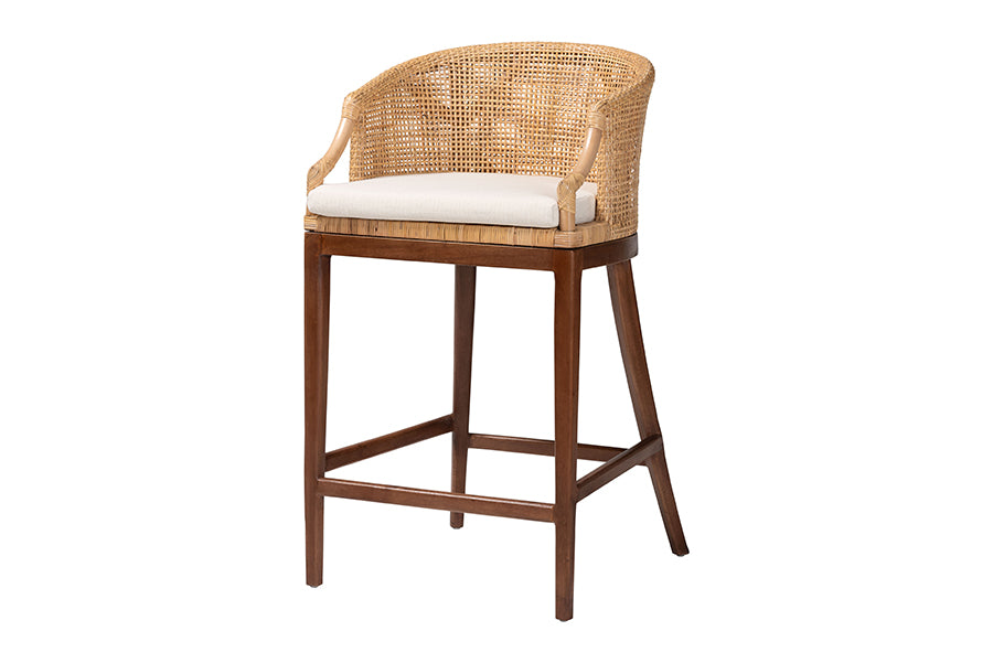 bali & pari Lumajang Bohemian Light Honey Rattan and Wood Bar Stool FredCo