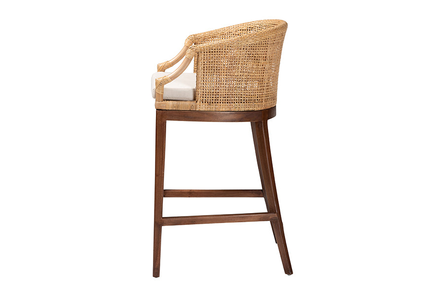 bali & pari Lumajang Bohemian Light Honey Rattan and Wood Bar Stool FredCo