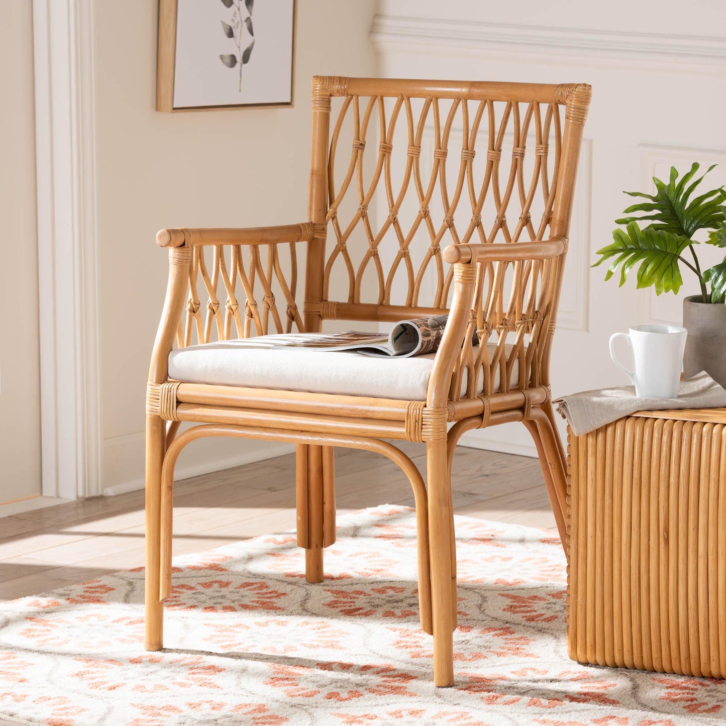 bali & pari Maisa Bohemian Light Honey Rattan Arm Chair FredCo