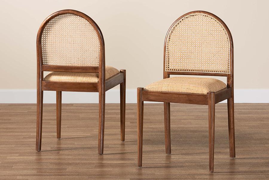 bali & pari Maryland Modern Bohemian Natural Rattan and Acacia Wood 2-Piece Dining Chair Set FredCo