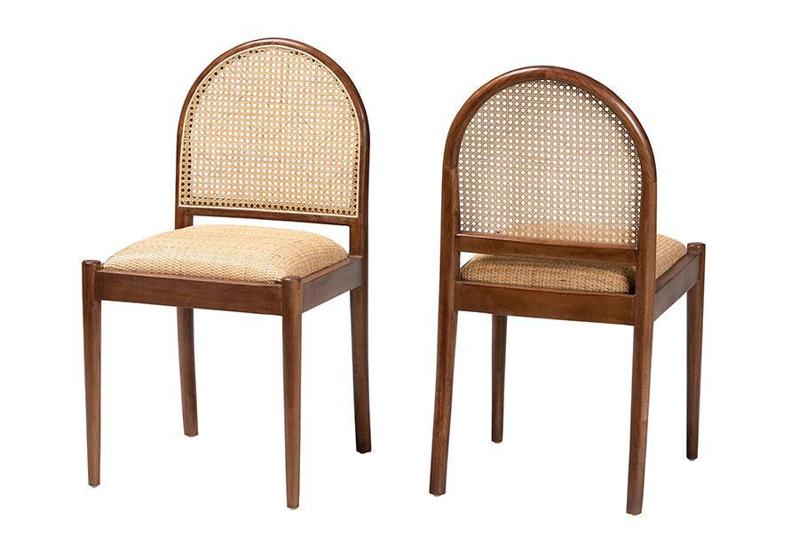 bali & pari Maryland Modern Bohemian Natural Rattan and Acacia Wood 2-Piece Dining Chair Set FredCo