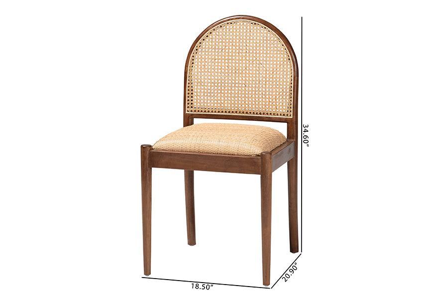 bali & pari Maryland Modern Bohemian Natural Rattan and Acacia Wood 2-Piece Dining Chair Set FredCo