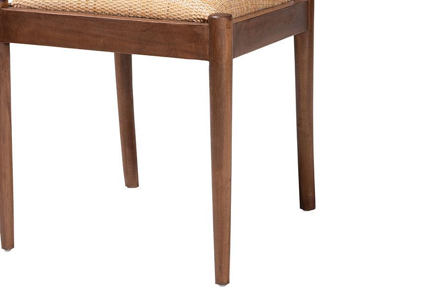 bali & pari Maryland Modern Bohemian Natural Rattan and Acacia Wood 2-Piece Dining Chair Set FredCo